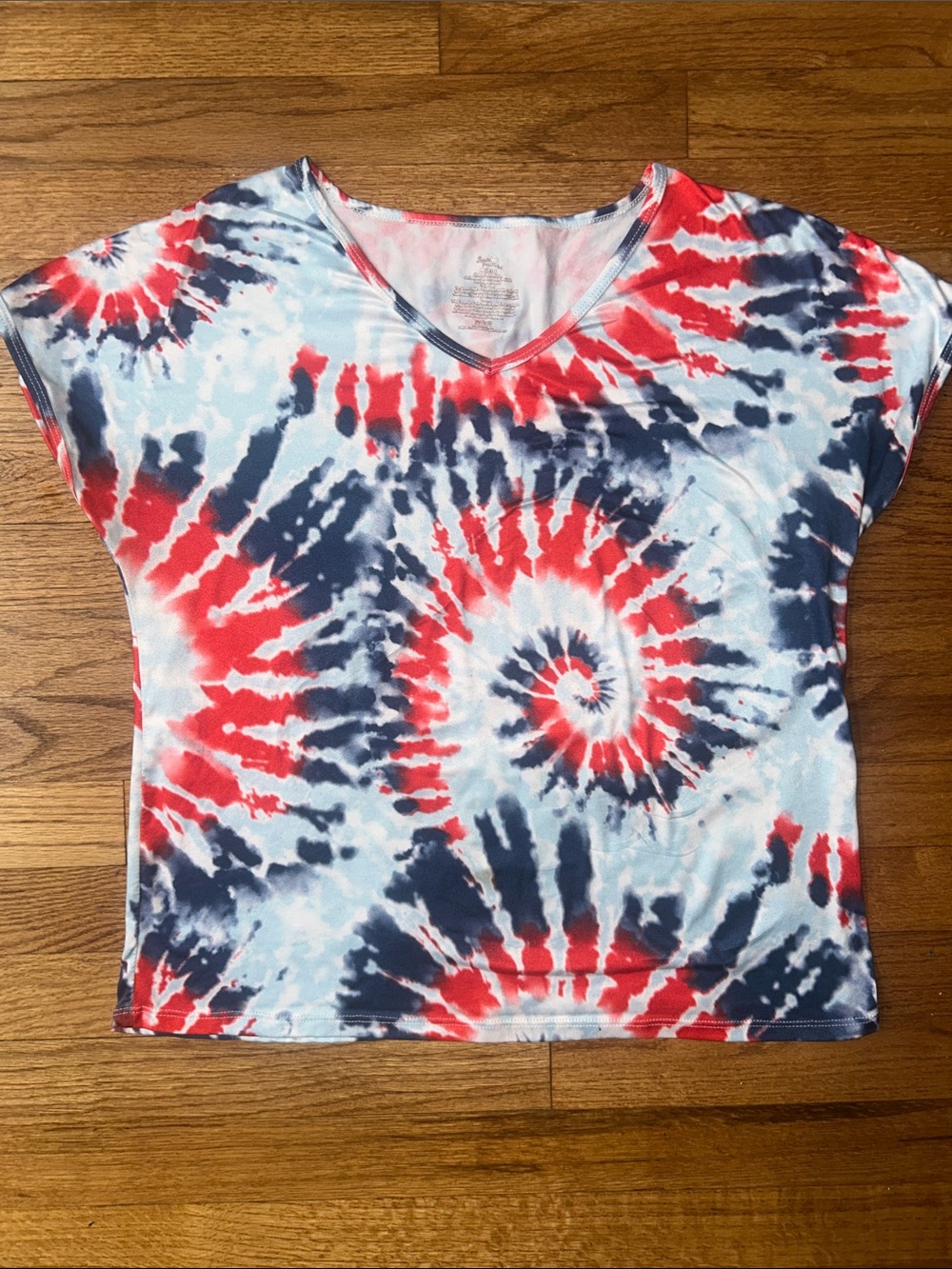 Tie-Dye Red, White & Blue V-Neck Women's Top size Medium